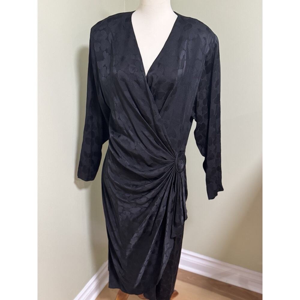 Vintage 80's Nordstrom Point of View 100% Silk Drop Waist Wrap Dress - Size 10